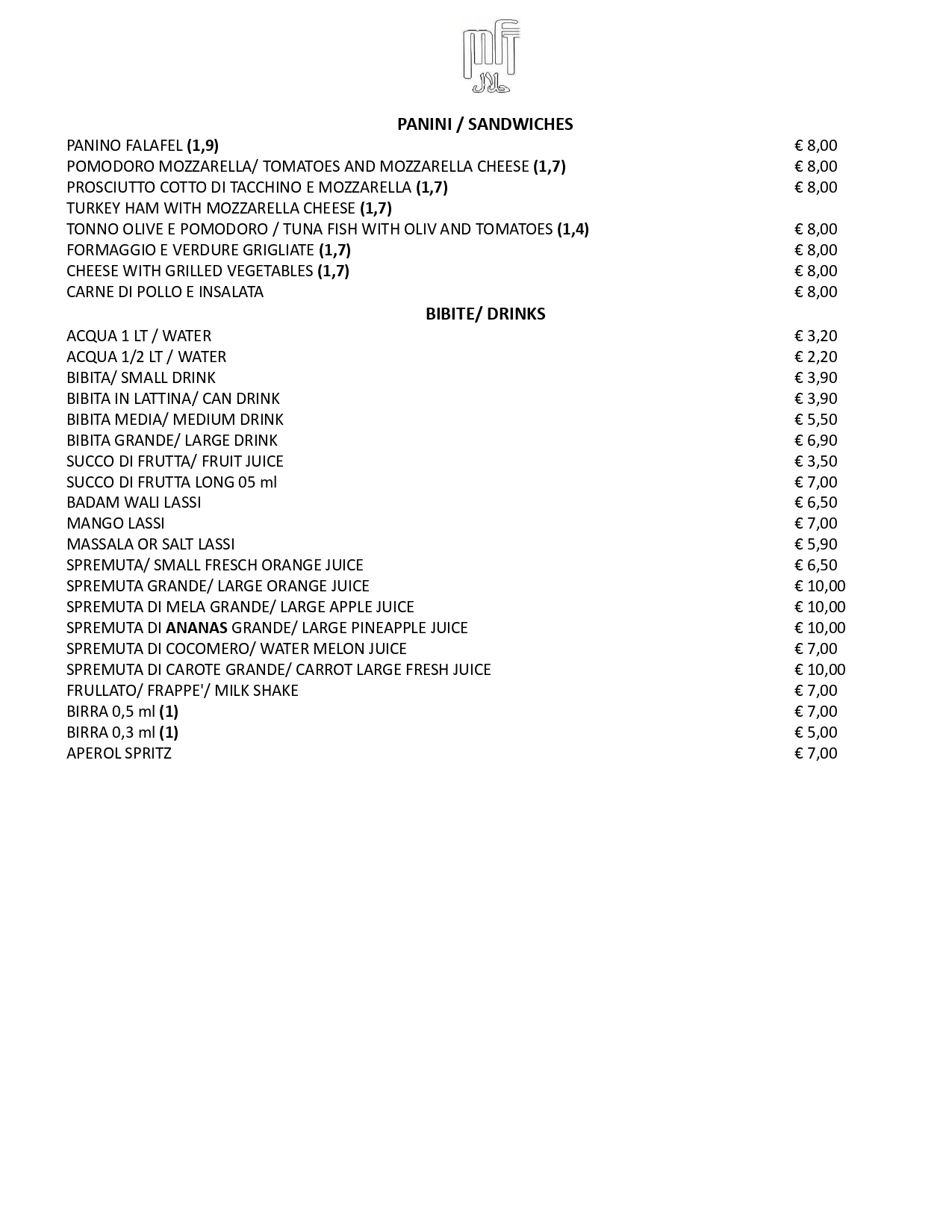 Maddina Florence Tandoori Restaurant Menu