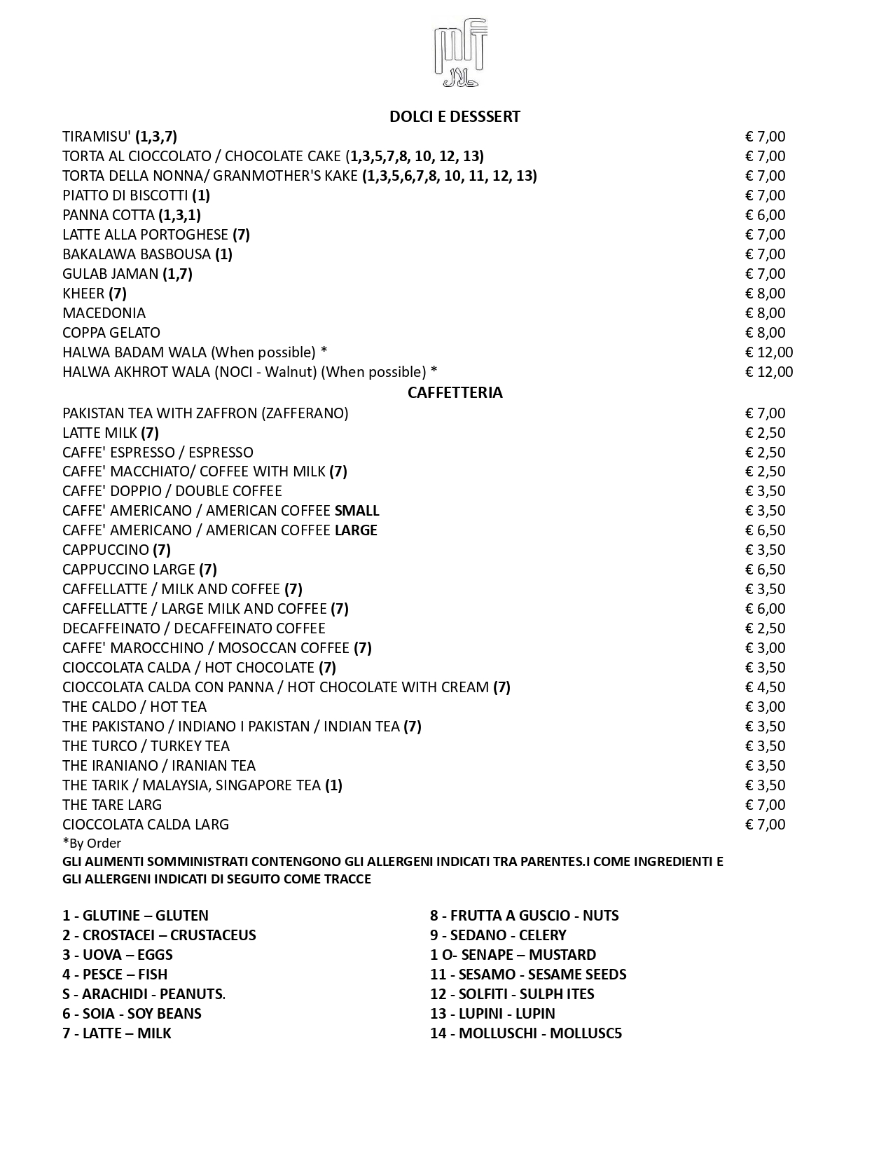 Maddina Florence Tandoori Restaurant Menu