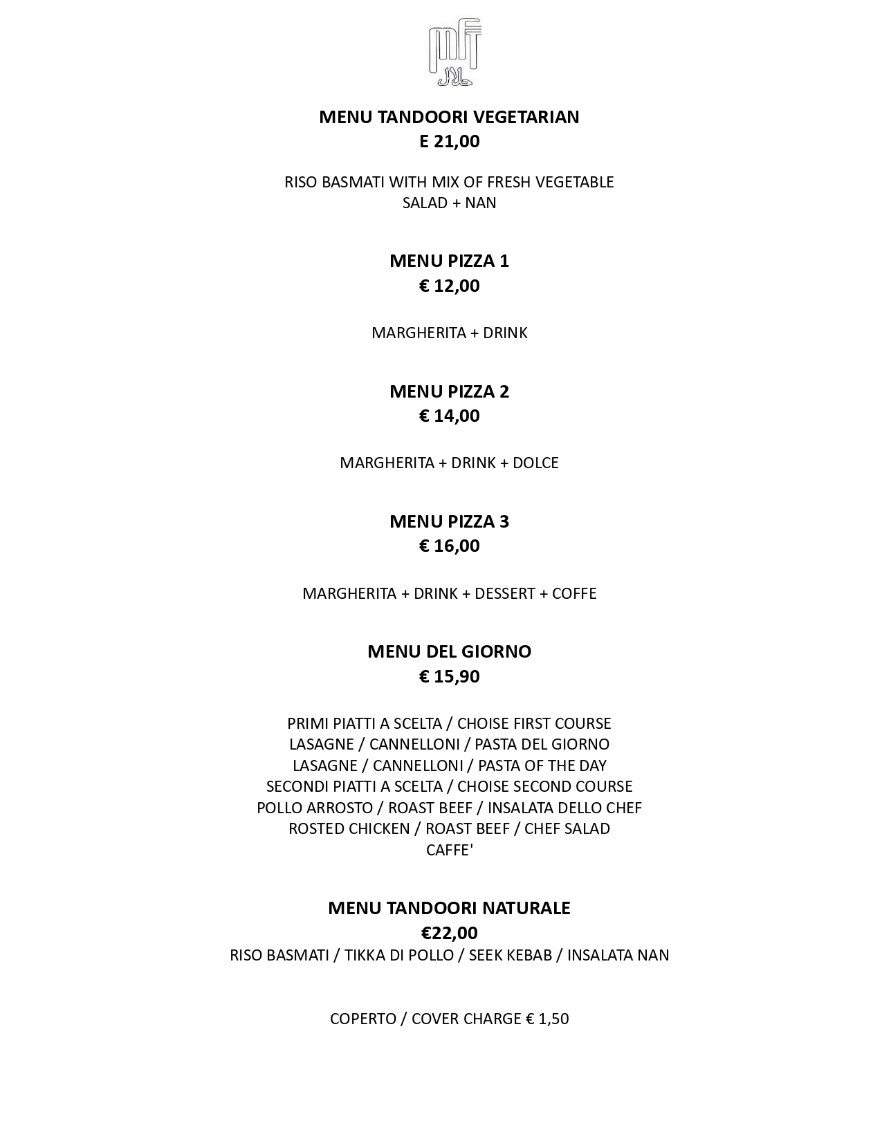 Maddina Florence Tandoori Restaurant Menu
